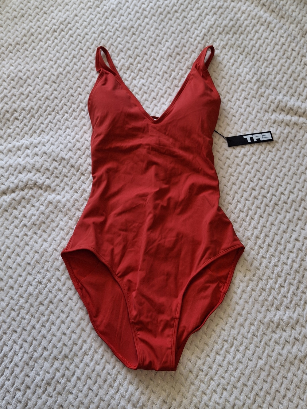 NWT TA3 Red Plungey Body Sculpting One-Piece Swimsuit Large Regular/Long